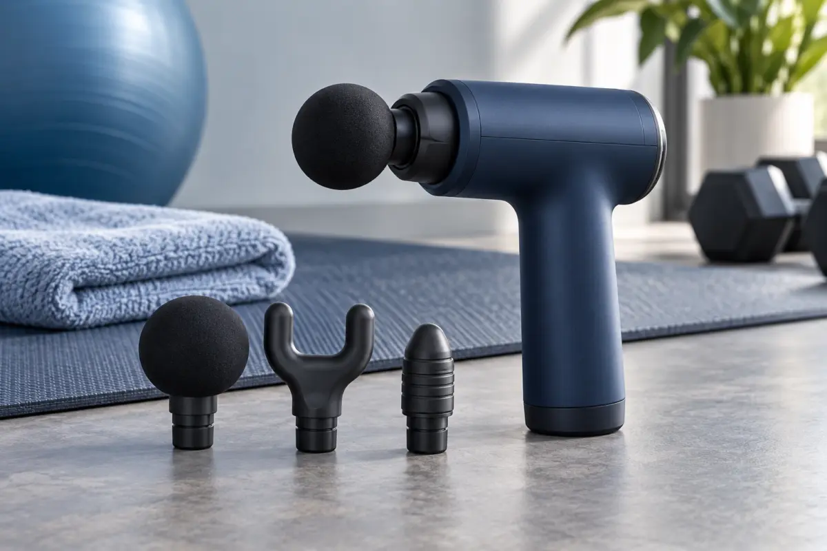 Unbranded massage gun and attachments in a home recovery setting